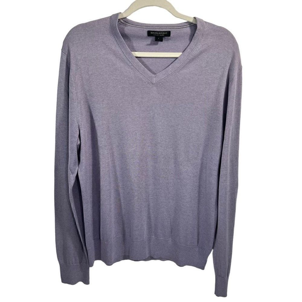 Banana* Republic Luxury Mens Blend Silk V-Neck Pullover Sweater Size Large